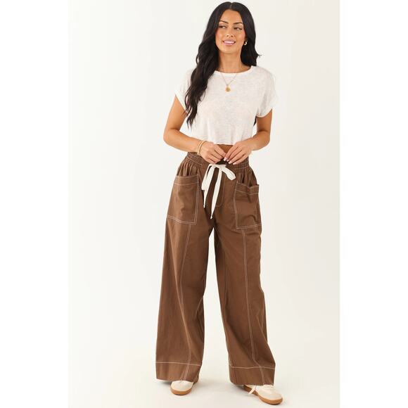 Anthropologie Pants - NEW Anthropologie Maeve La Ponche Linen Blend Wide-Leg Pants Brown - Size S